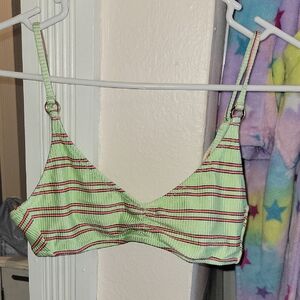 Aerie Green and Pink Striped Scoop Swimsuit Top